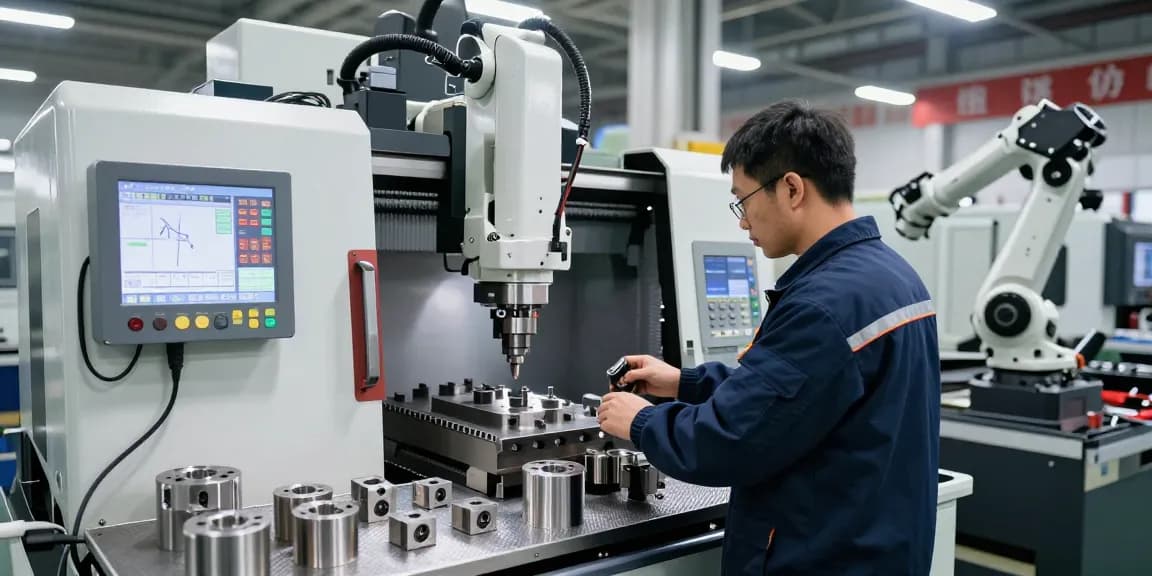CNC Machining China showcasing skilled technician operating precision machinery in an advanced manufacturing setup