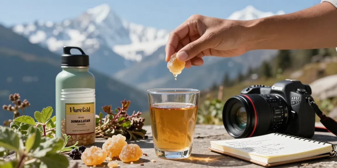 Experience the benefits of Pure Shilajit Australia with a wellness-focused scene of herbal tea preparation in the serene Himalayas.