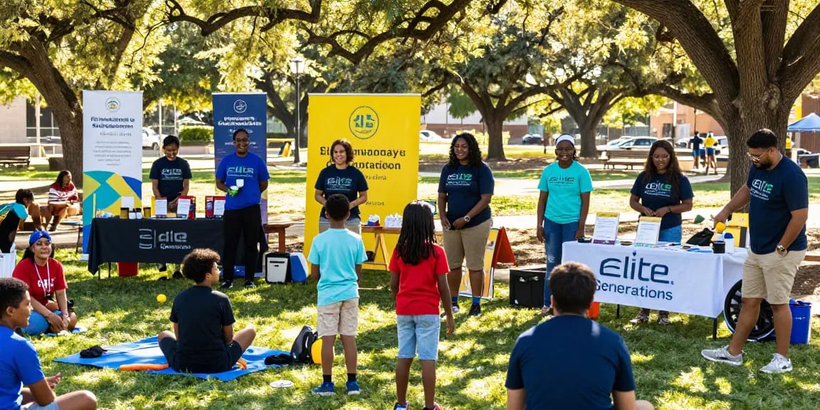 Elite Generations team engaging with community at a Dallas event.