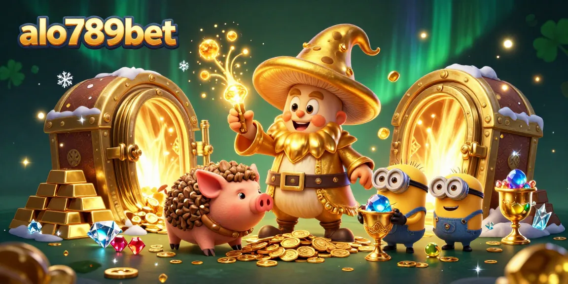Experience thrilling moments at alo789bet with magical characters and treasure in a vibrant casino scene.
