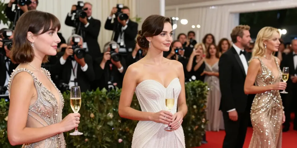 Celebritygiant event with glamorous celebrities in stunning outfits on the red carpet.