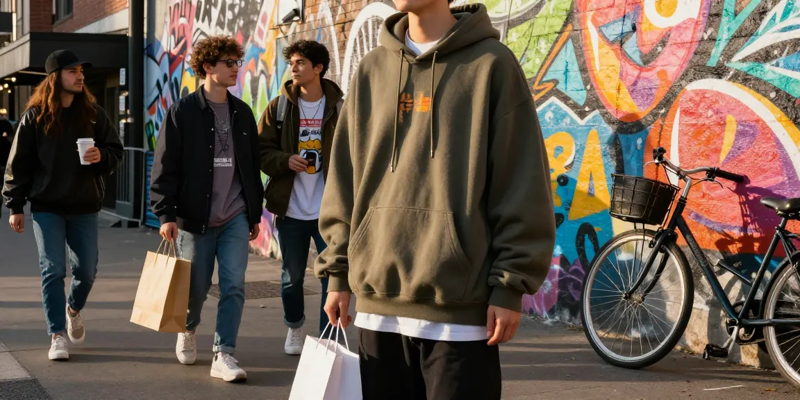 Person in essentials hoodies enjoying urban lifestyle with friends, street fashion scene