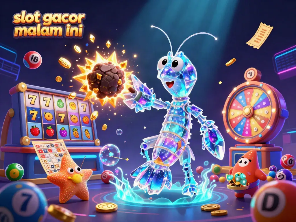 Experience the thrill of slot gacor malam ini with an explosive scene of a mantis shrimp and vibrant casino elements.