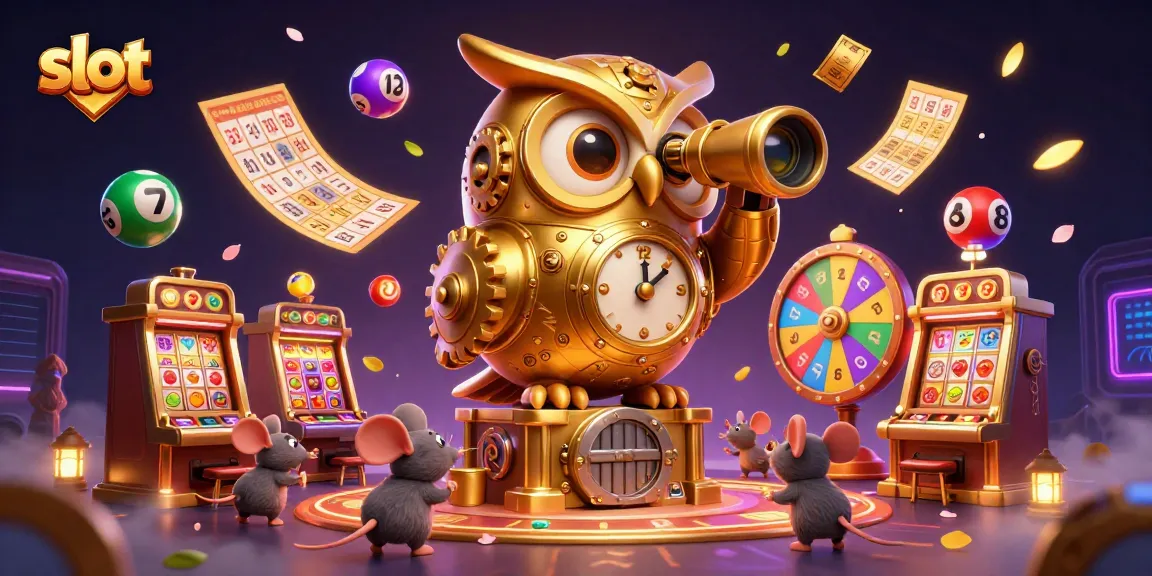 Slot dengan roda jackpot dan simbol keberuntungan di kasino digital yang ceria.