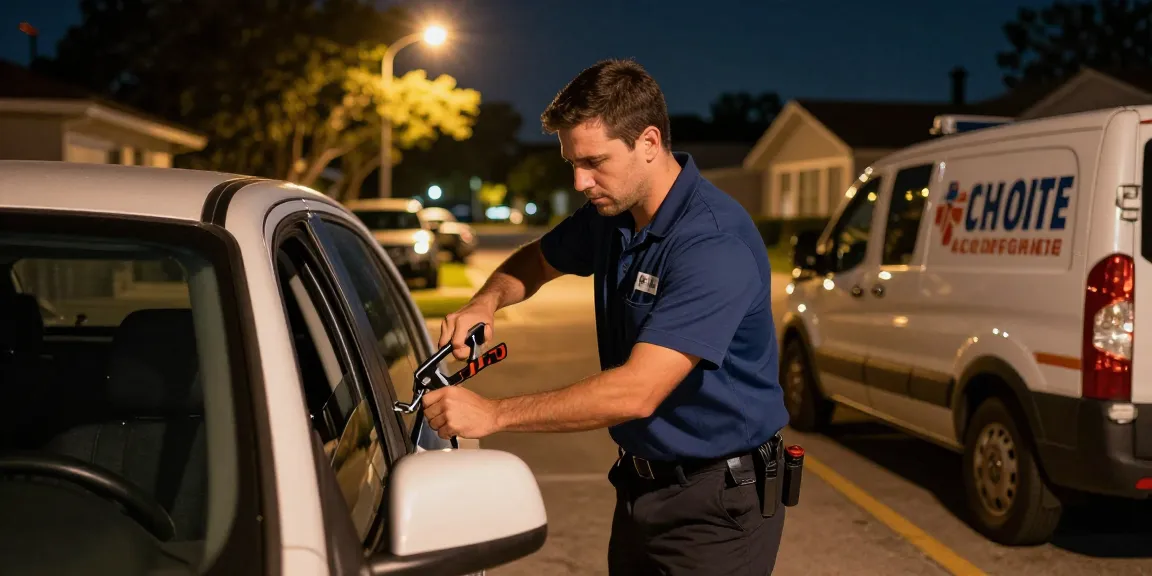 Emergency locksmith Fort Lauderdale assisting a locked-out customer at night, showcasing quick response and professional services.