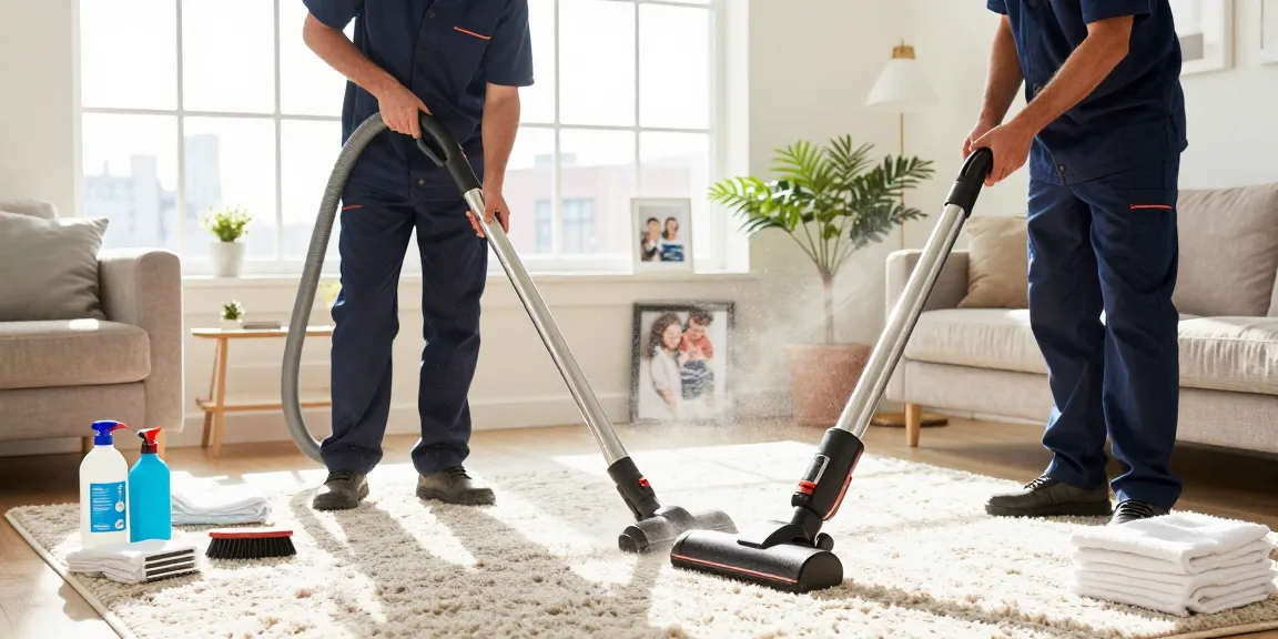 Expert carpet cleaners NYC using advanced techniques in a bright living room.