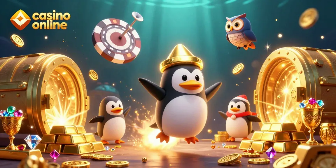 Uživajte v svetu casino online z zlatim pingvinom, ki leti proti vesoljskemu kasinu.