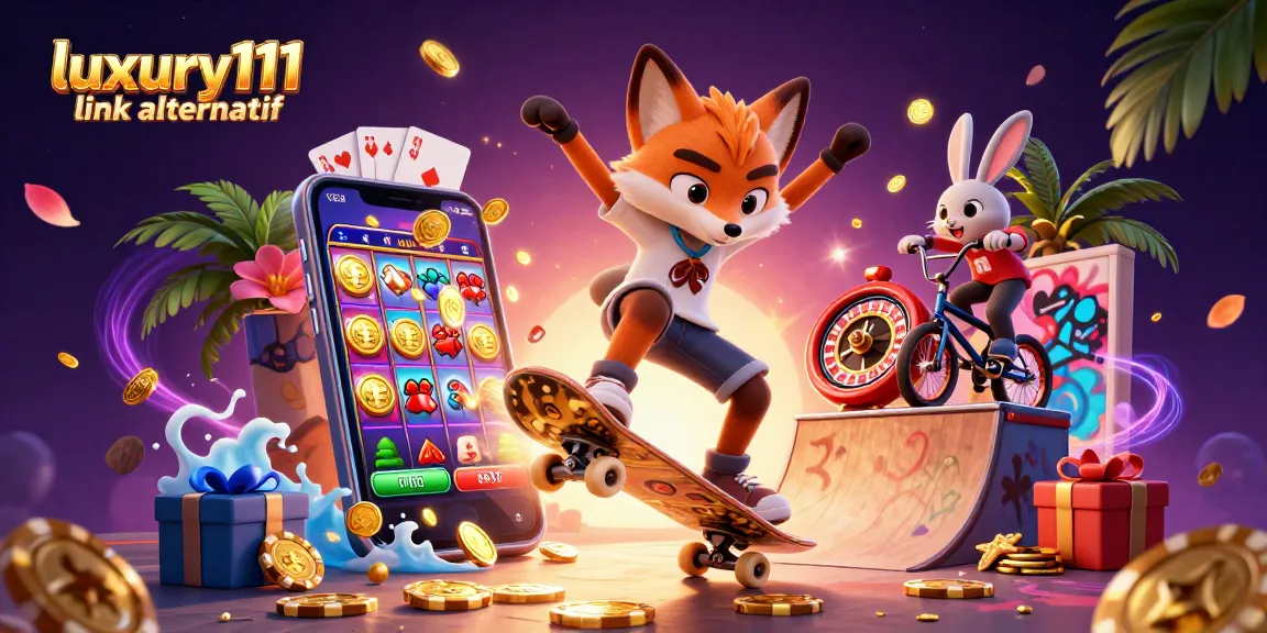 Experience thrilling gameplay with luxury111 link alternatif as the cartoon fox performs tricks over golden poker chips.