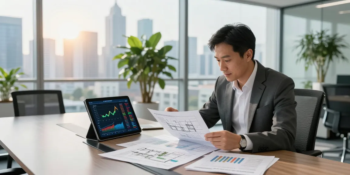 Terry Hui analyzing real estate investment reports in a modern office environment, showcasing professional growth and market insights.