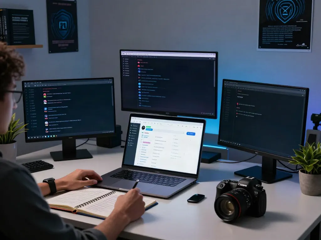 Dark web research setup showcasing hidden wiki 1 links and cybersecurity elements.