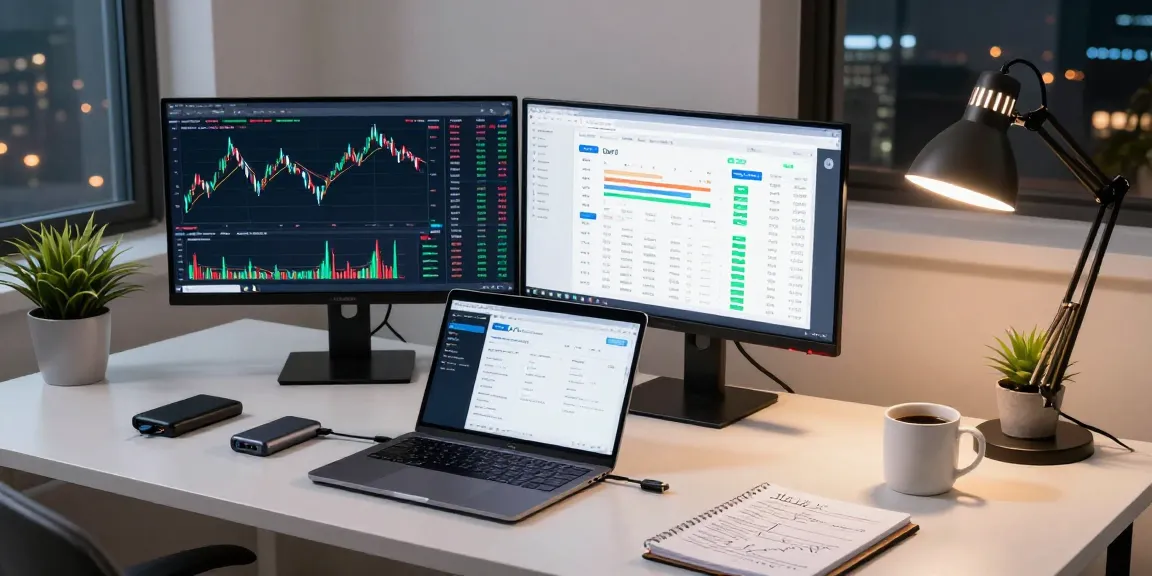 HCNWF stock price analysis in a modern crypto trading setup with multiple monitors and a DeFi dashboard.