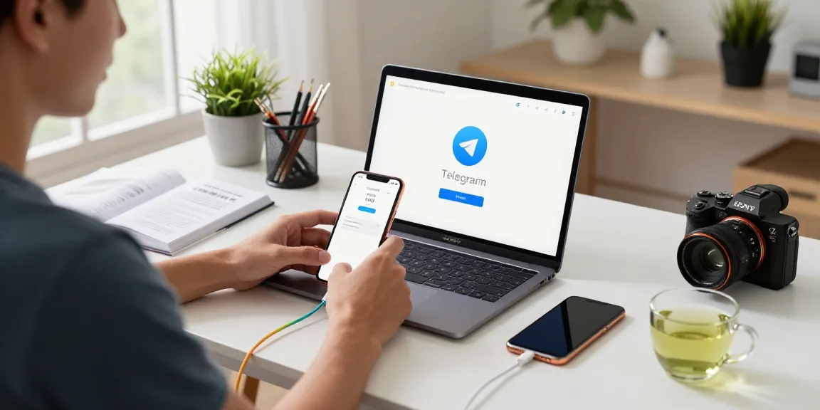 Setting up Telegram in China with a modern workspace and tech gadgets