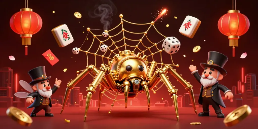 Engage with JD88's vibrant 3D casino atmosphere featuring a whimsical golden spider and Victorian fly.