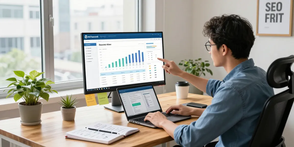 SEO backlink services analysis in a professional digital marketing workspace with analytics on display.