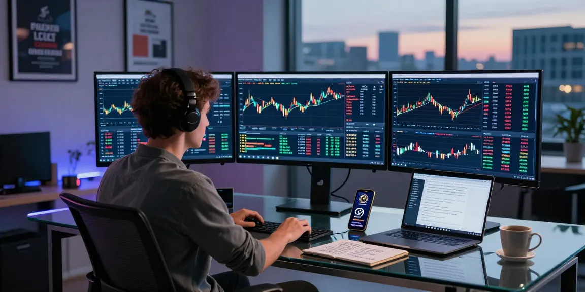 OKX Exchange reviews with a trader analyzing charts in a modern digital workspace and real-time market data.