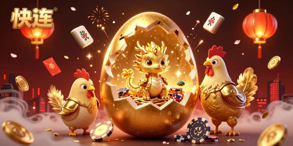 Experience fast gaming connections with 快连, featuring a golden baby dragon on poker chips amidst vibrant casino elements.