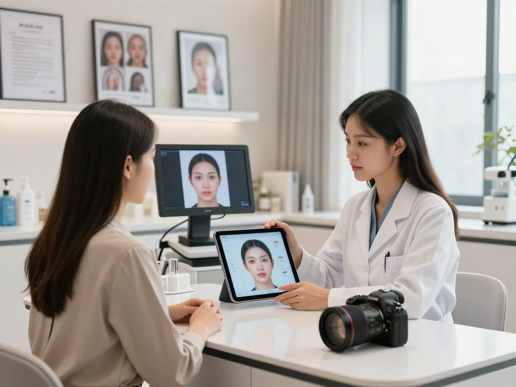 ClinicEvo vs QOVES facial analysis consultation showcasing modern technology and personalized care.