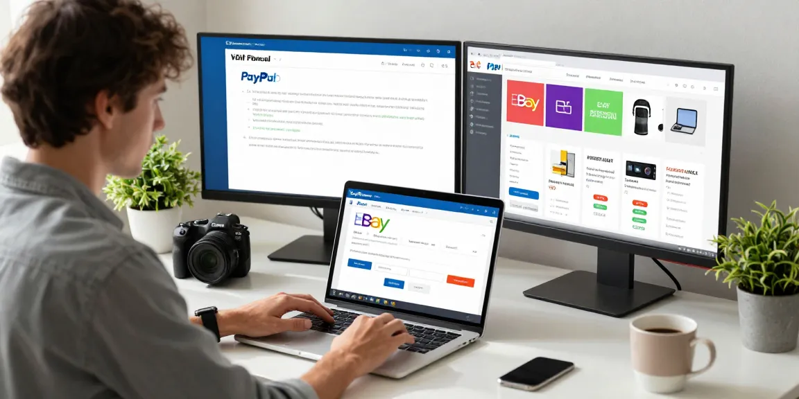 Buy verified eBay account seamlessly in a professional workspace, showcasing a laptop and documents for an organized purchasing experience.