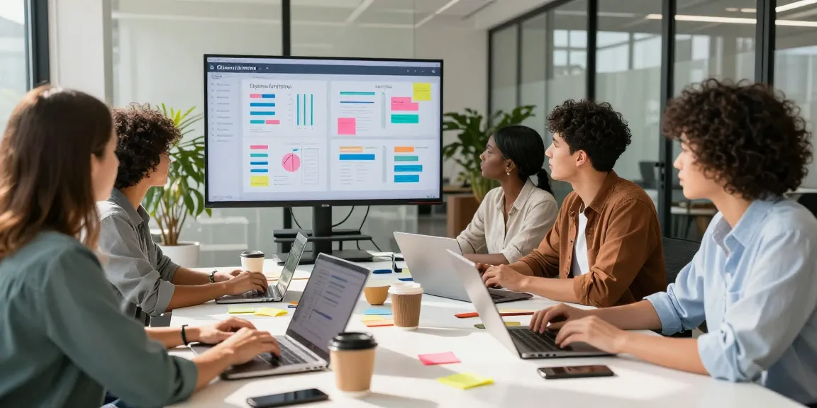 Diverse team collaborating in a digital marketing agency environment, showcasing creativity and teamwork.