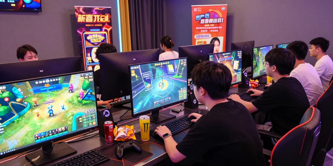 Exciting scene of players enjoying 68gamebai, vibrant gaming atmosphere with colorful screens and promotional banners.