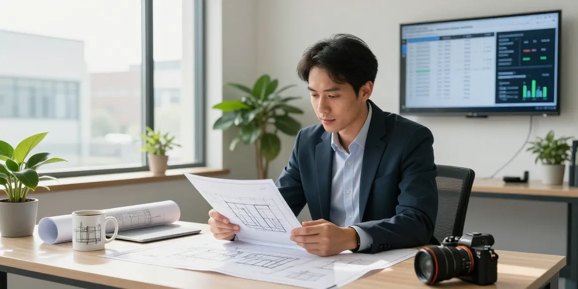 Engineer reviewing permit engineering Missouri plans at a modern office workspace.