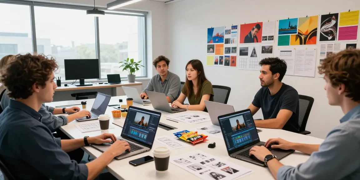 C&I Studios team collaborating on a vibrant video production project in a creative studio environment