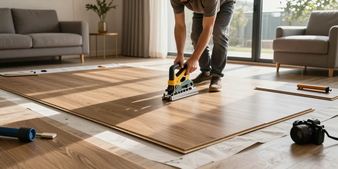 Flooring software streamlining luxury vinyl flooring installation in a modern home setting.