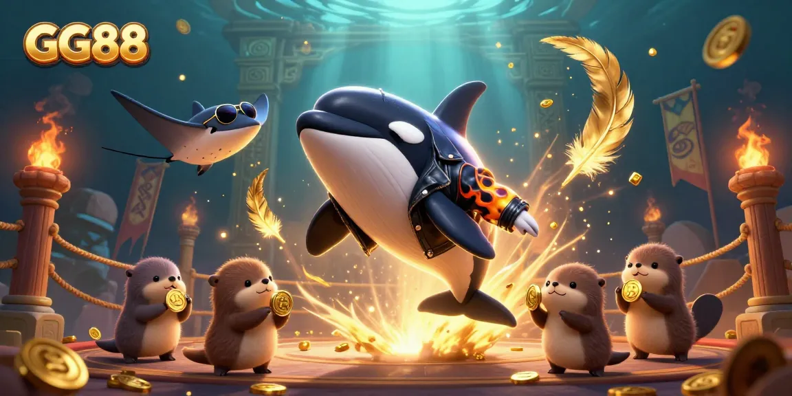Experience thrilling gaming at GG88 with a vibrant underwater scene filled with characters and casino elements.