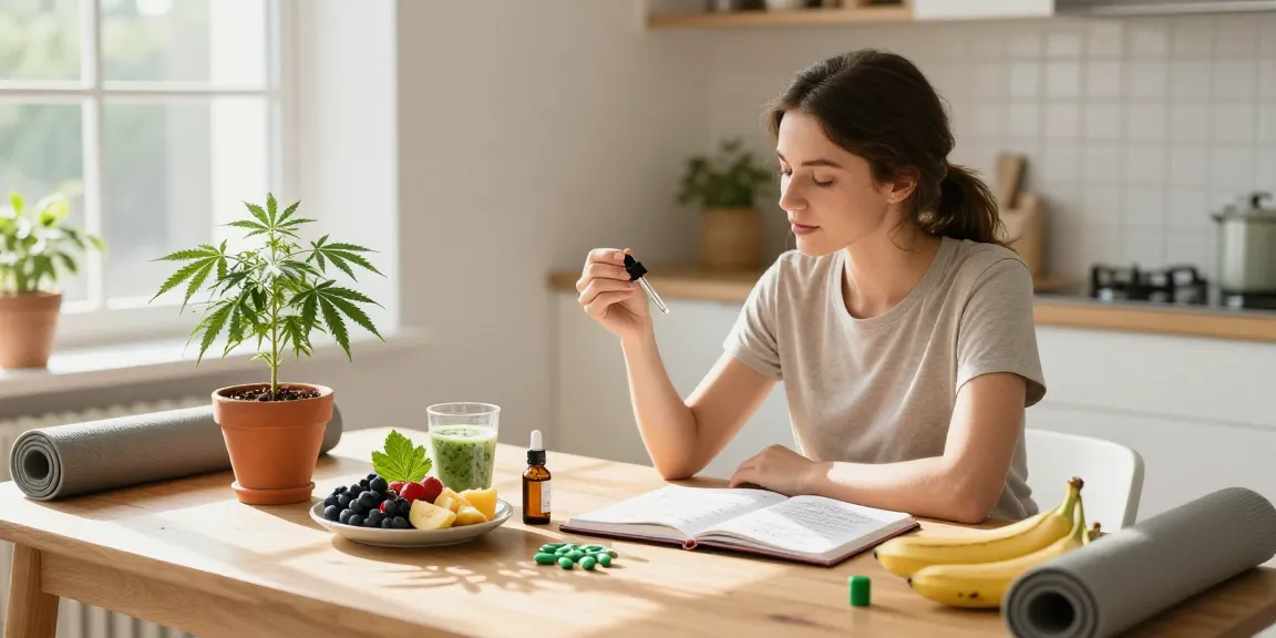 Lost Mary BM6000 rechargeable vape device alongside organic CBD oil and hemp extracts in a bright kitchen setting.