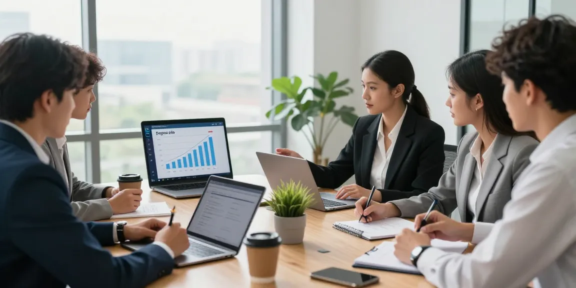 Equipo profesional analizando estrategias sobre pagos etb en oficina moderna.
