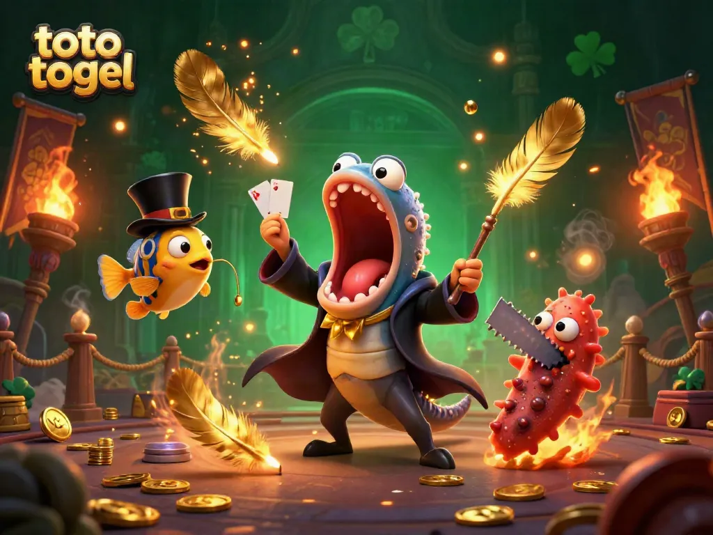 Experience thrilling toto togel magic with animated sea creatures in this captivating 3D illustration.