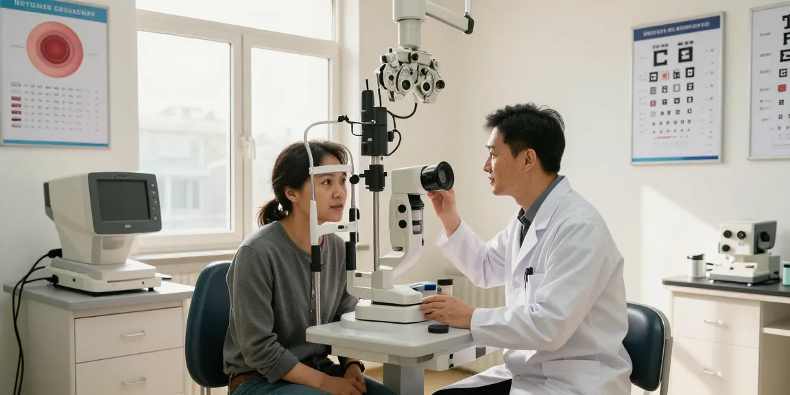 Healthcare professional demonstrating glaucoma treatment techniques in an ophthalmology clinic.