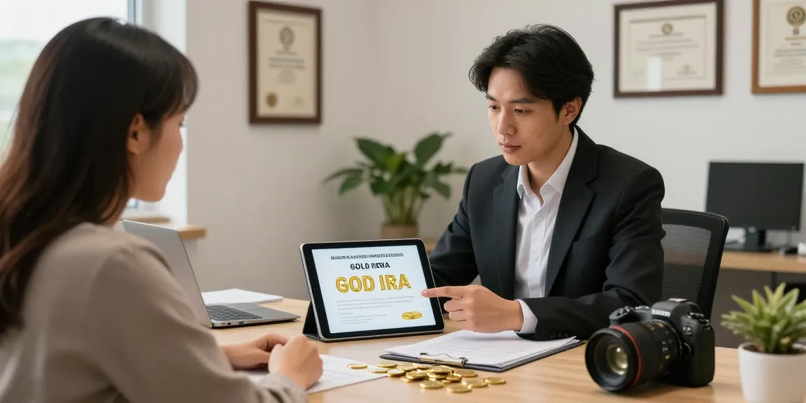 Consultation focusing on best gold investments featuring financial advisor and clients reviewing options.