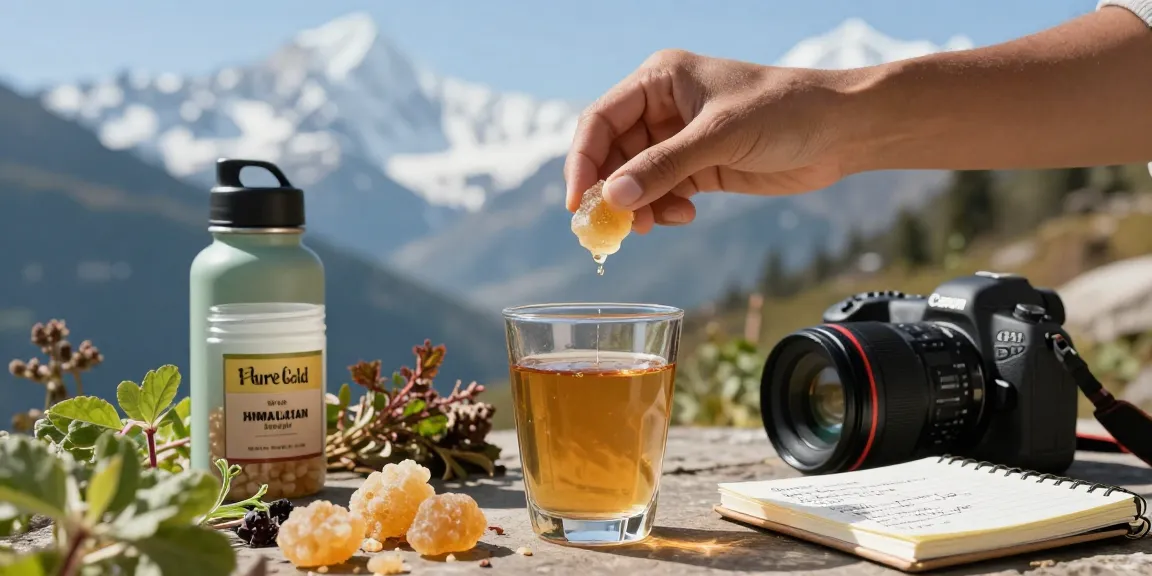 Experience the benefits of Pure Shilajit Australia with a wellness-focused scene of herbal tea preparation in the serene Himalayas.