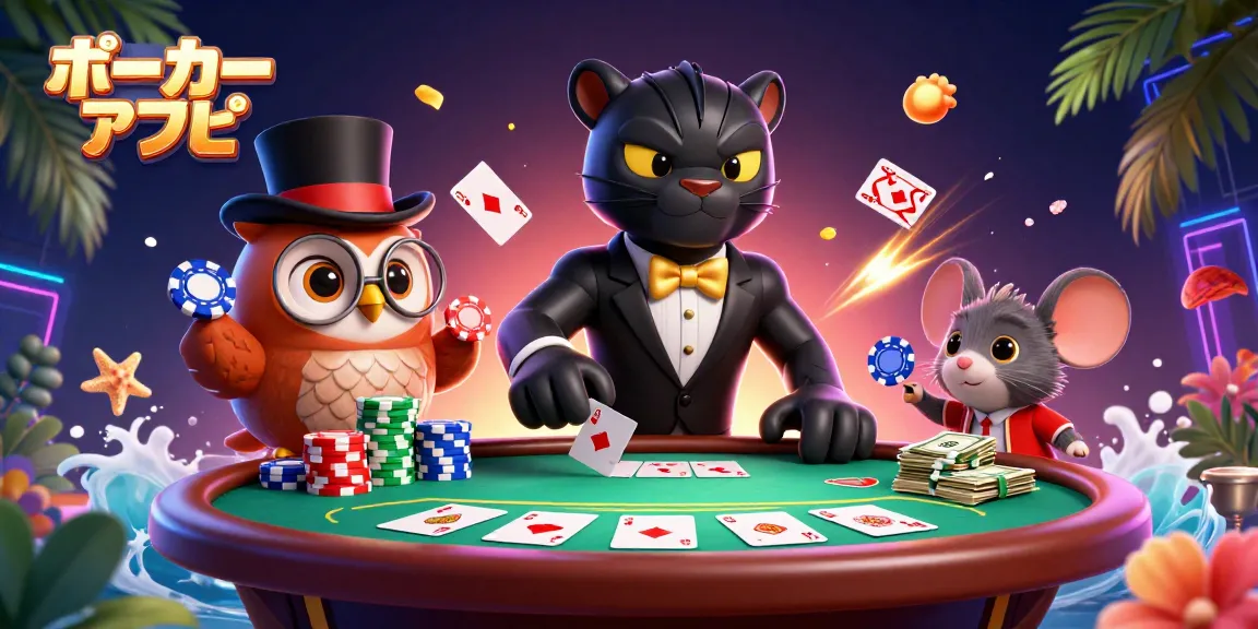 ポーカー アプリで友達と楽しくプレイする、豪華なポーカーイベントのシーン。