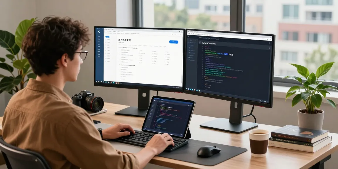 Developer engaging with the 纸飞机中文版 app in a modern workspace, dual monitors showcasing innovative features for enhanced communication.