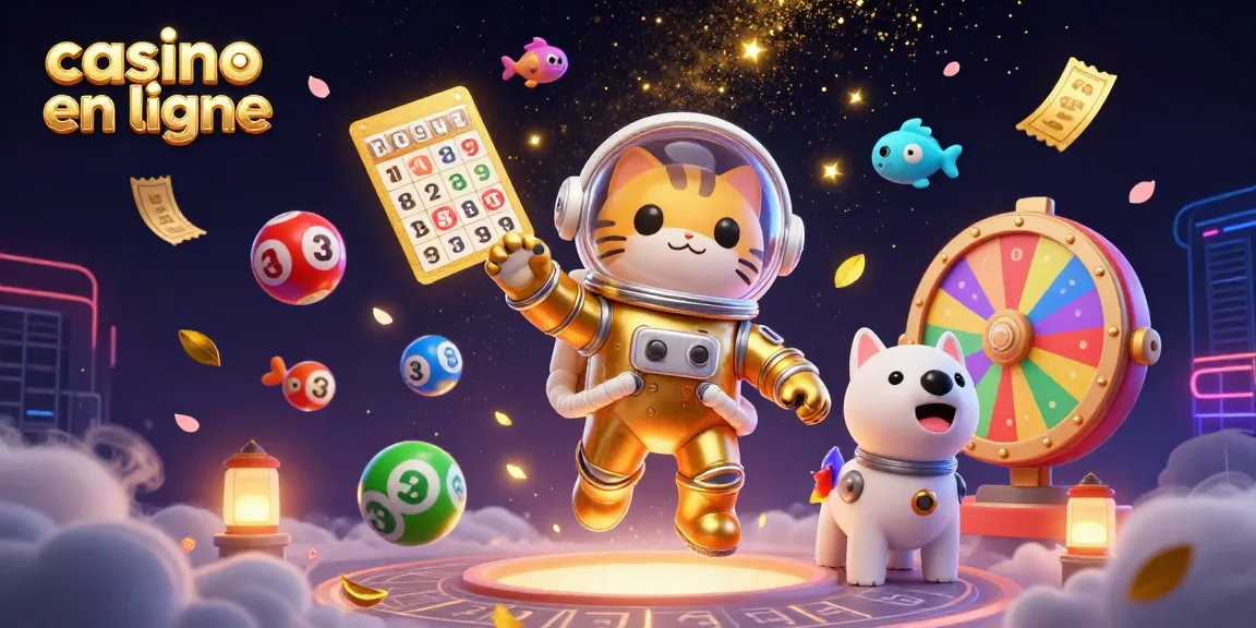 Participez à des aventures palpitantes au casino en ligne avec un chat astronaute, un chien robot et des éléments de loterie.
