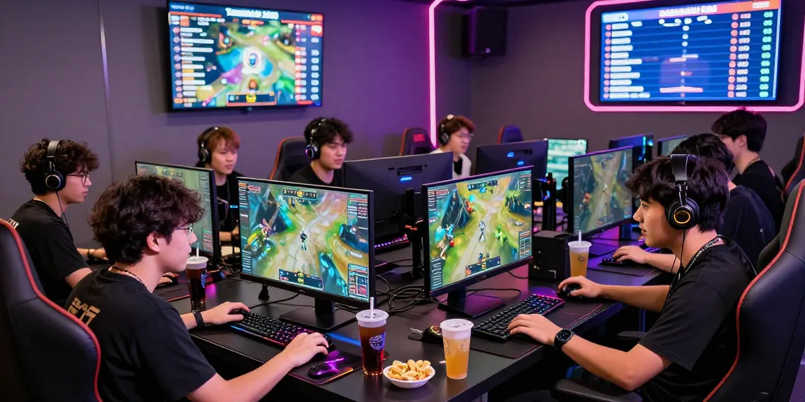 Players engaged in Tambakbet 2026 competition in a modern gaming lounge with vibrant atmosphere.