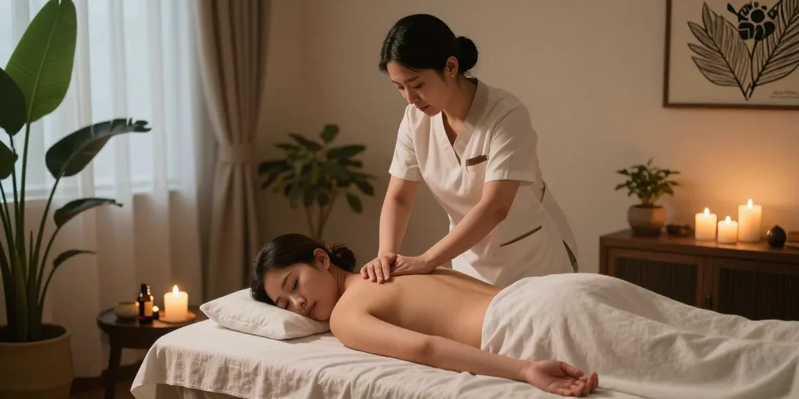 강원도출장마사지 전문가의 편안한 홈케어 마사지 장면, 아늑한 분위기에서 최상의 힐링을 제공하는 모습.