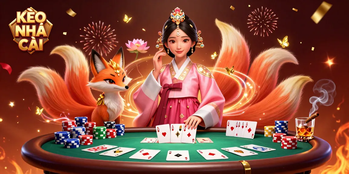 Experience the thrill of KÈO NHÀ CÁI with a vibrant Asian casino scene showcasing elegant characters and rich game elements.