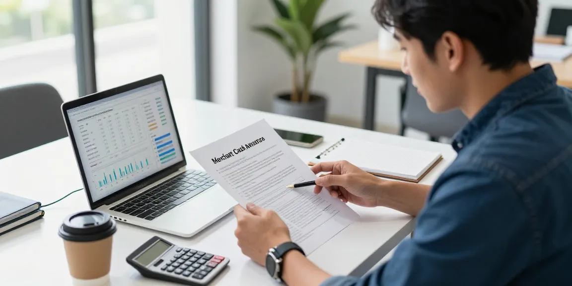 Business owner exploring a merchant cash advance for bad credit in a modern office.
