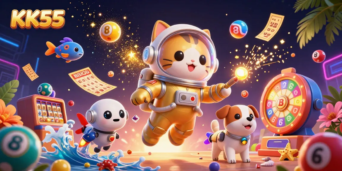 Engage with thrilling games at KK55, featuring colorful lottery elements and vibrant casino experiences.