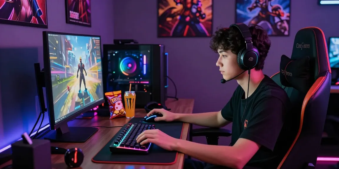 Tantegacor88 - Momen seru pemain game menatap monitor HD dengan aksesori RGB.