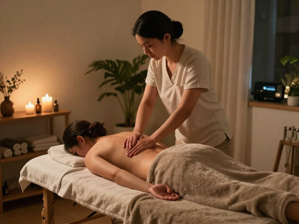 Experience calming and professional 출장안마 in a serene home setting with soothing lighting and ambiance.