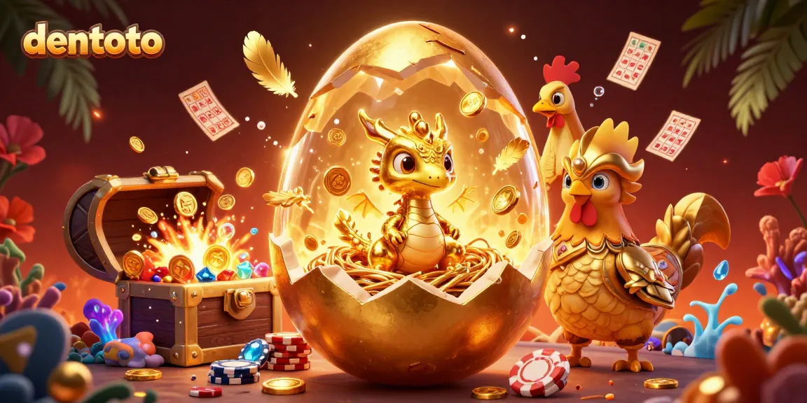 Watch dentoto's golden baby dragon emerge from a stunningly crafted golden egg surrounded by vibrant casino elements.