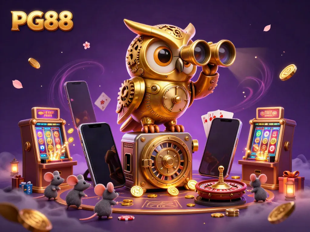 Engage in thrilling PG88 gameplay featuring a magical clockwork owl amidst an exhilarating casino scene.