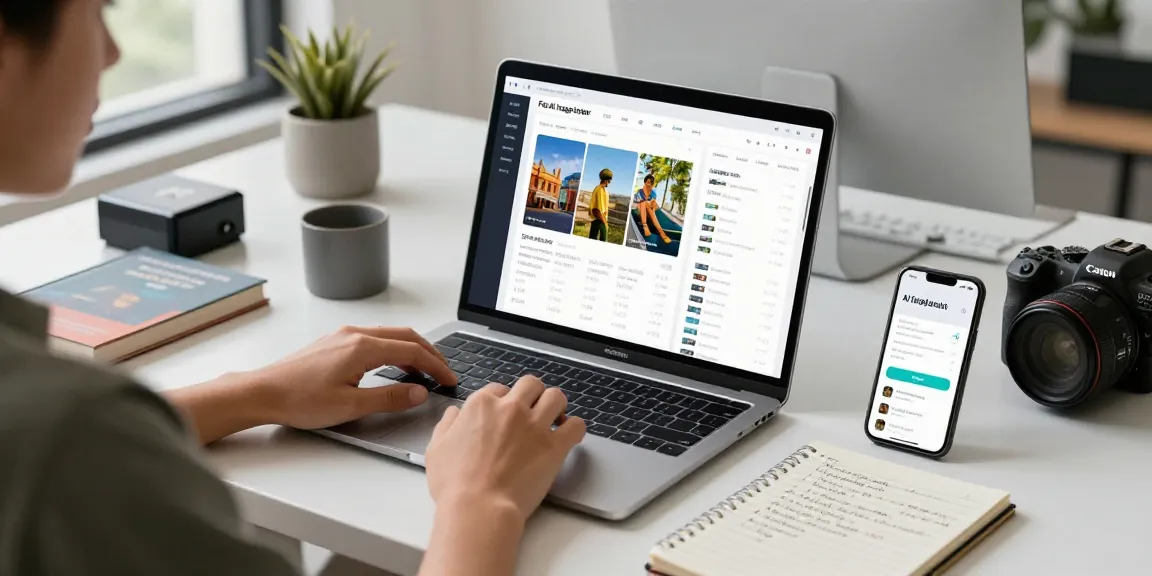 Using a free ai detector tool to analyze images for authenticity in a modern workspace.