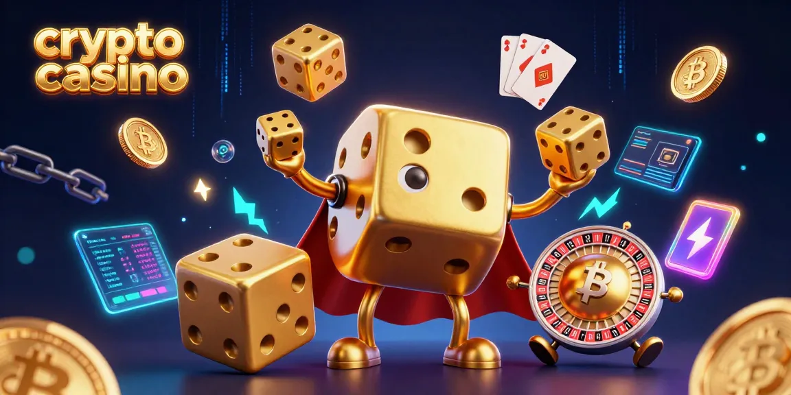 Jouez au casino crypto avec des dés en or, des pièces de Bitcoin et une atmosphère magique.