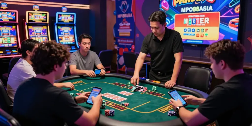 Engaged players in a vibrant online gambling scene at MPO88ASIA, showcasing dynamic gaming experience.