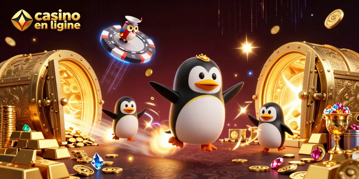 Casino en ligne avec un pingouin doré et une station spatiale en forme de jeton de poker